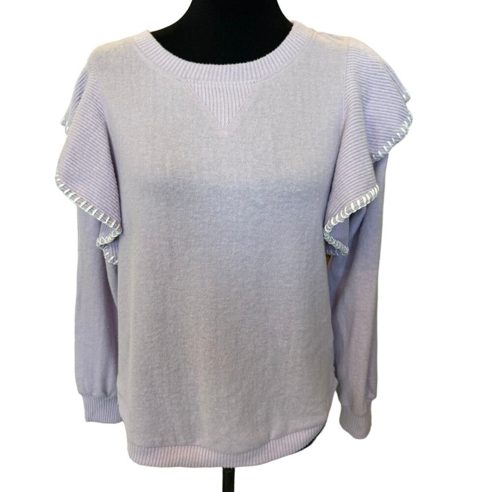 New ~ WIT & WISDOM ~ Women's Lavender Long Sleeve Ruffle Pullover Sweater Size S